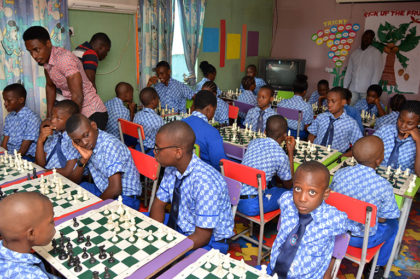 Senior student playing chess