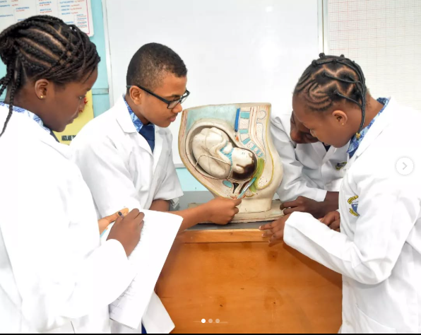 senior students in the biology lab